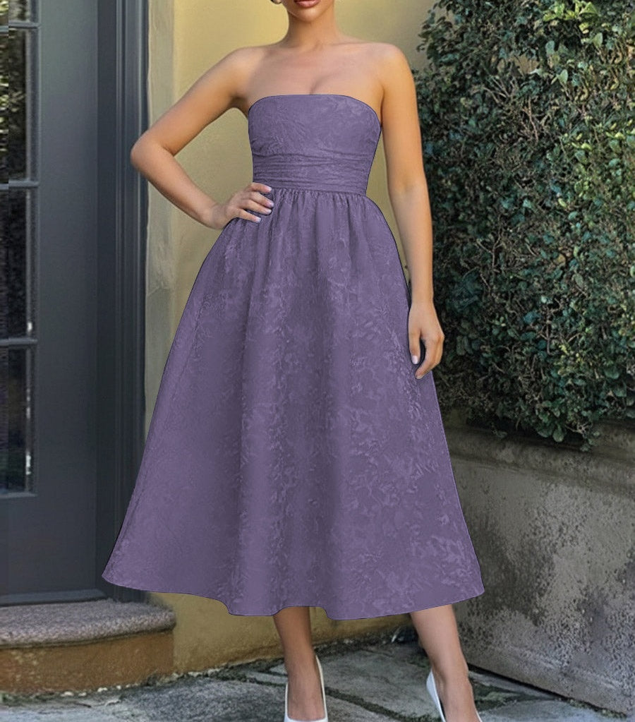 Jacquard Sleeveless Midi Prom Dresses Ball Gown