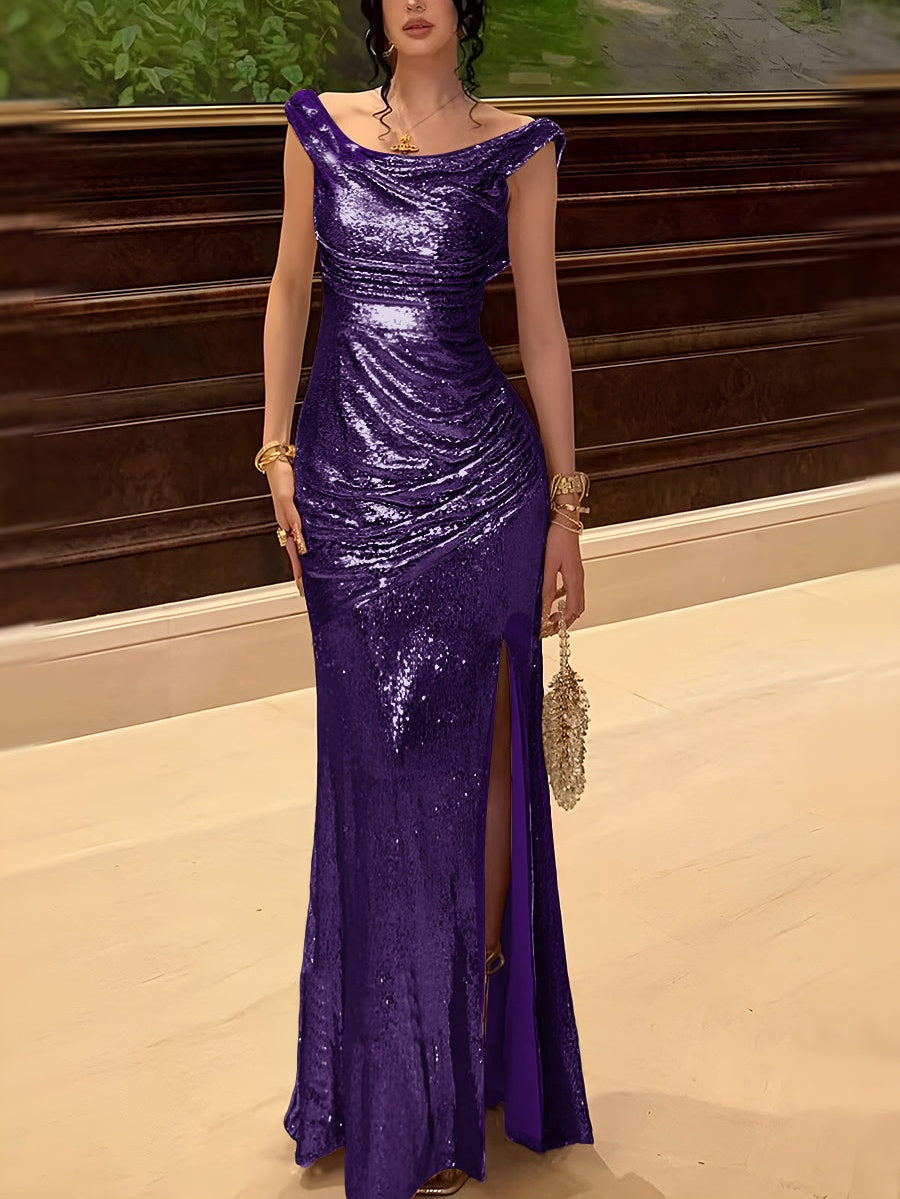 Sequin Off Shoulder Prom Dresses Bodycon Sparkly High Slit