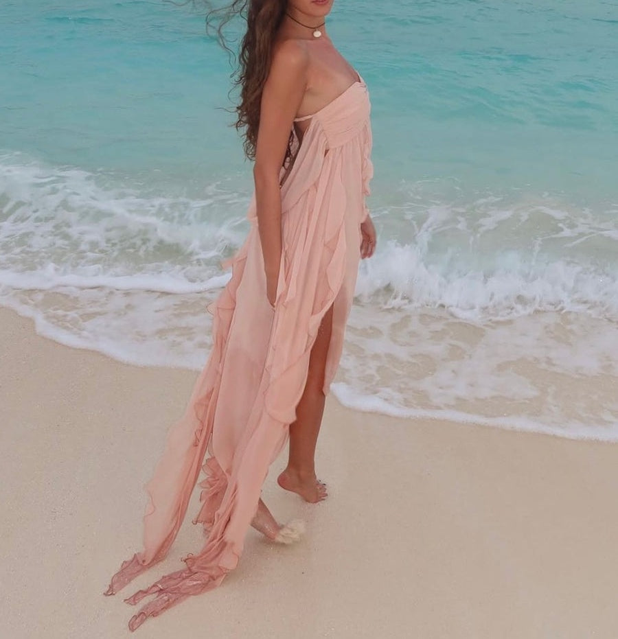 A-Line/Princess Convertible Ruffle Floor-Length Wedding Guest Dresses