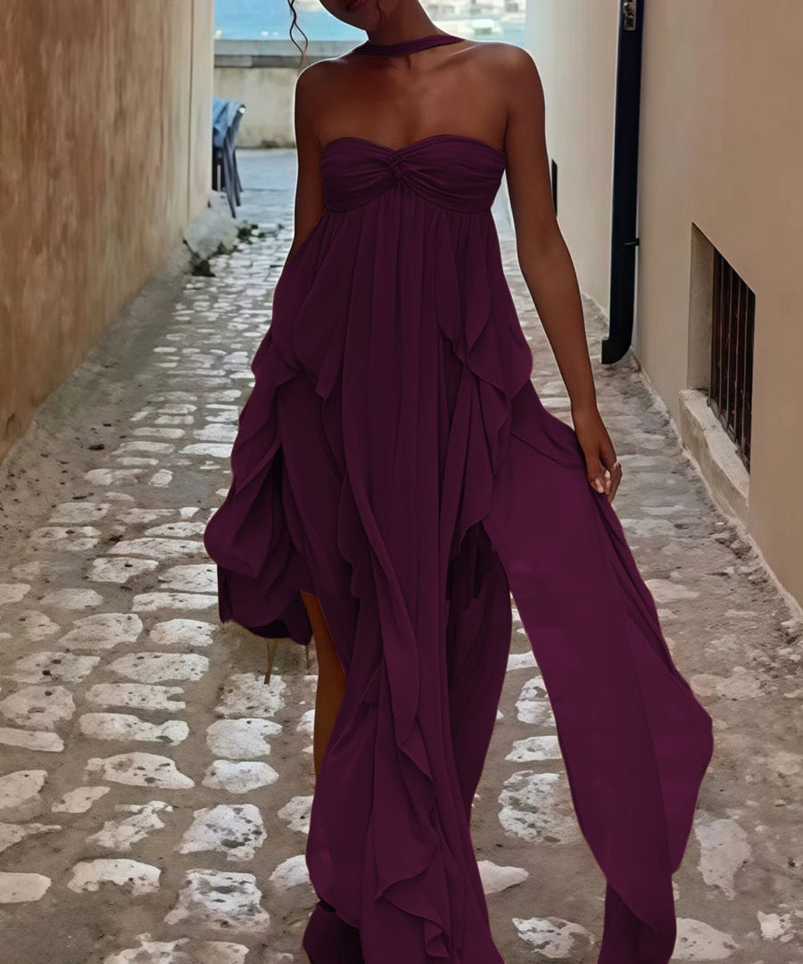 A-Line/Princess Convertible Ruffle Floor-Length Wedding Guest Dresses