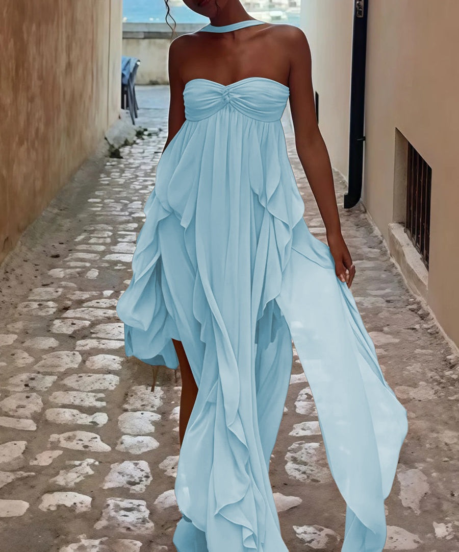 A-Line/Princess Convertible Ruffle Floor-Length Wedding Guest Dresses