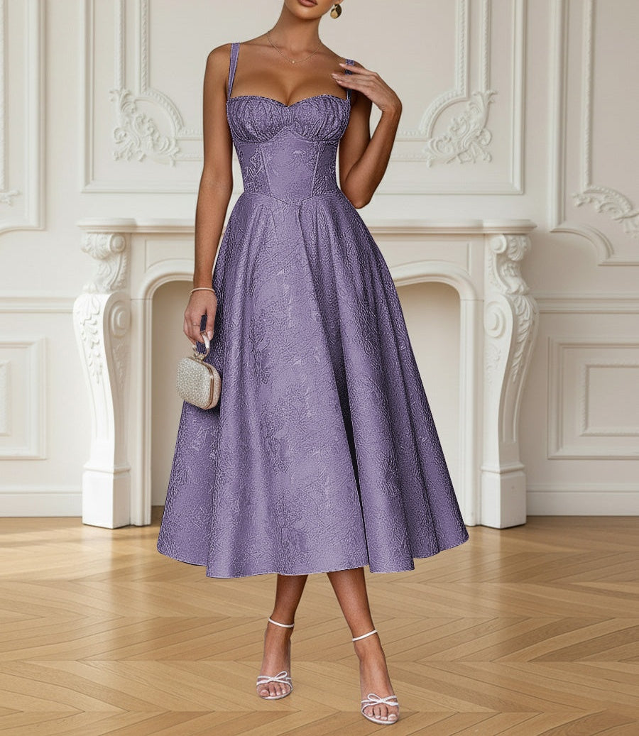 Y2K Spaghetti Strap Midi Prom Dresses with Floral Jacquard