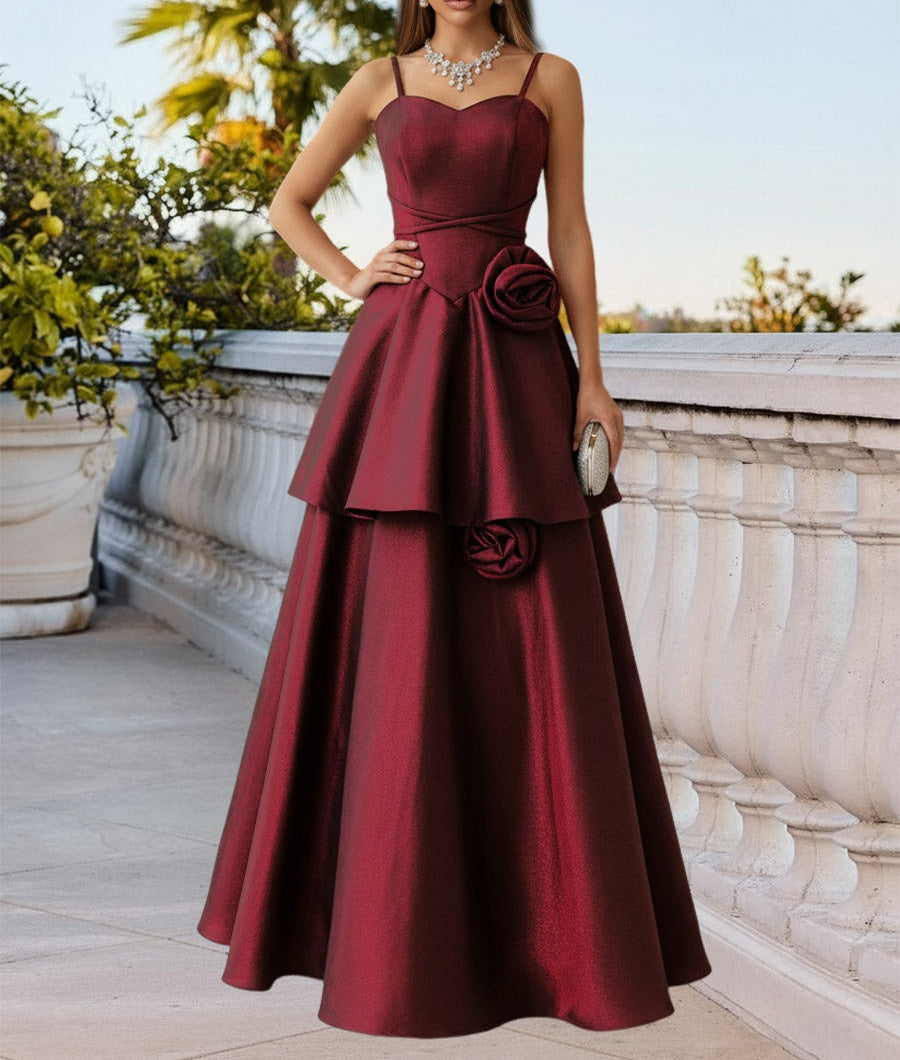A Line/Princess Organza Sleeveless Floor-Length Prom Dresses with Tiered Hem