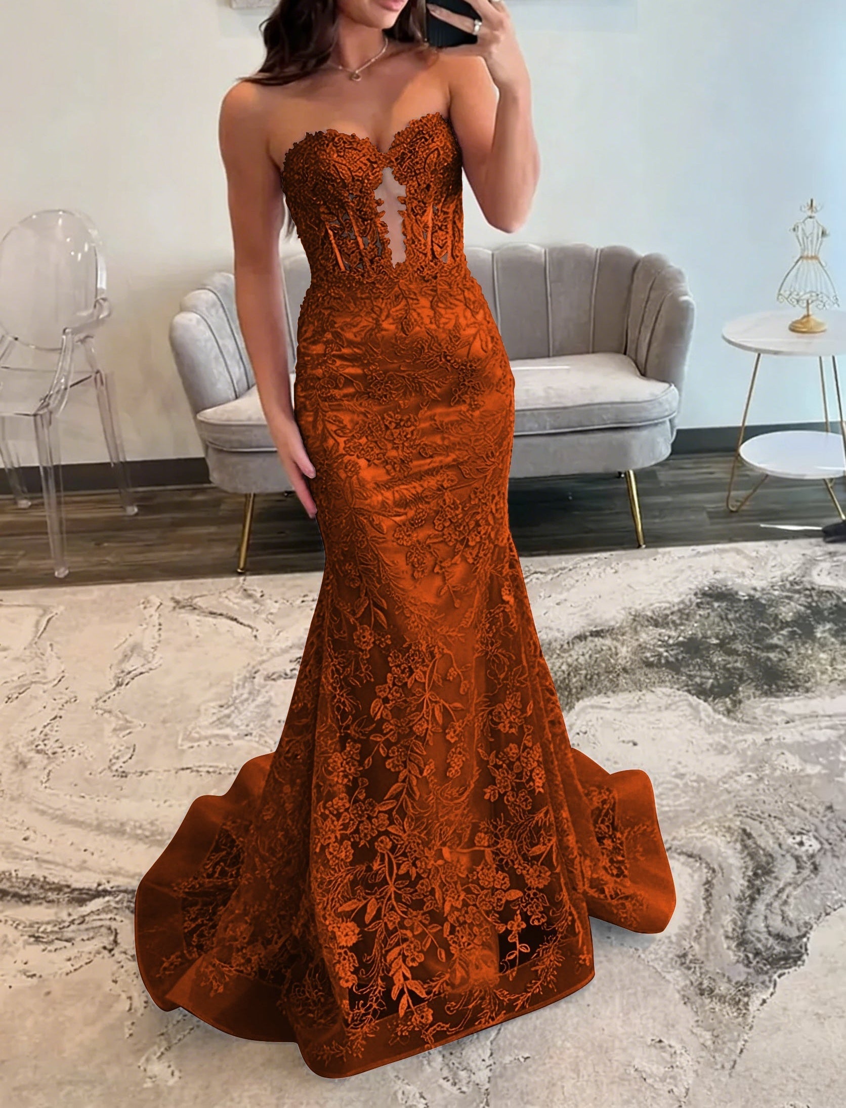 Lace Applique One Shoulder Long Prom Dresses Tiered Evening Gowns
