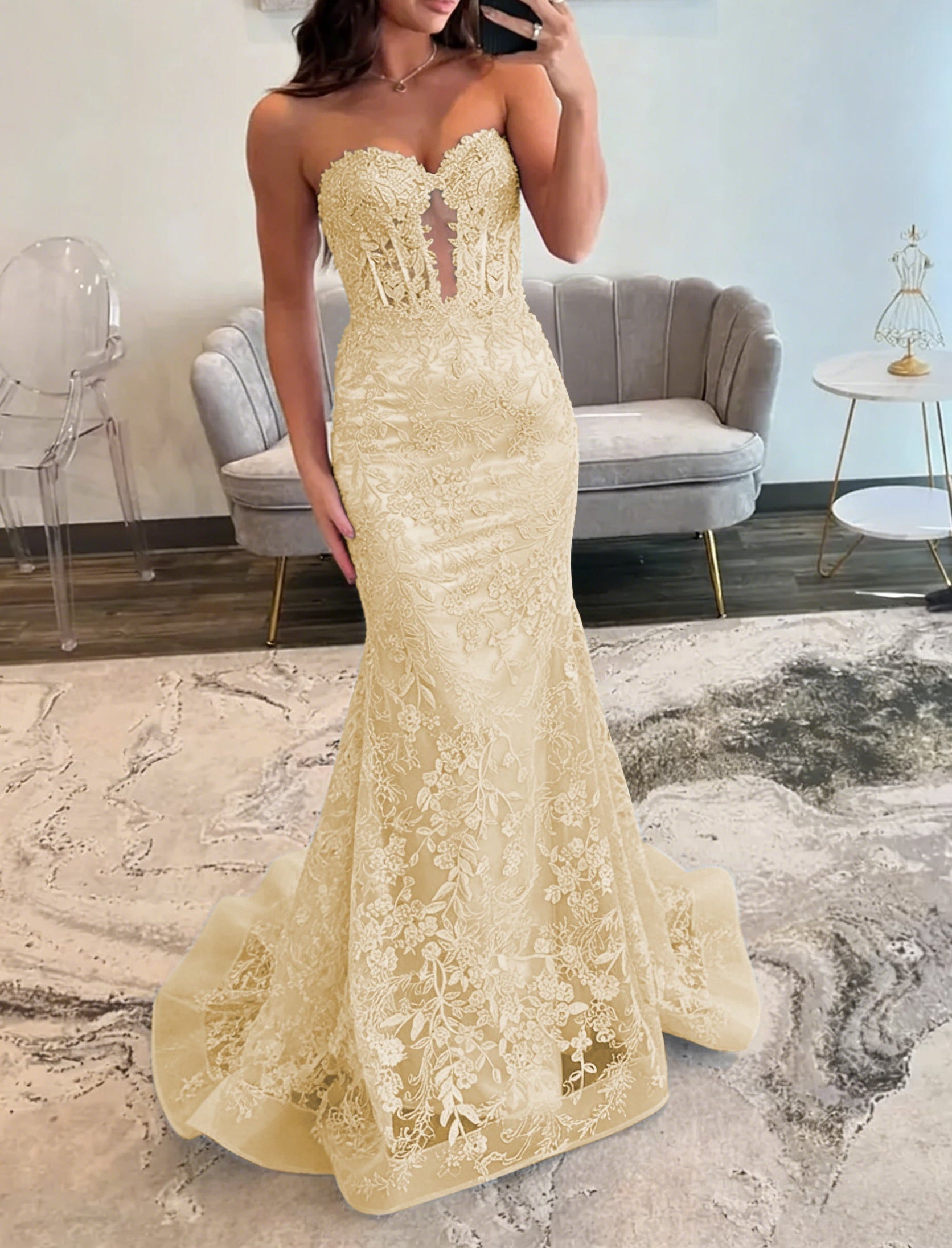 Lace Applique One Shoulder Long Prom Dresses Tiered Evening Gowns
