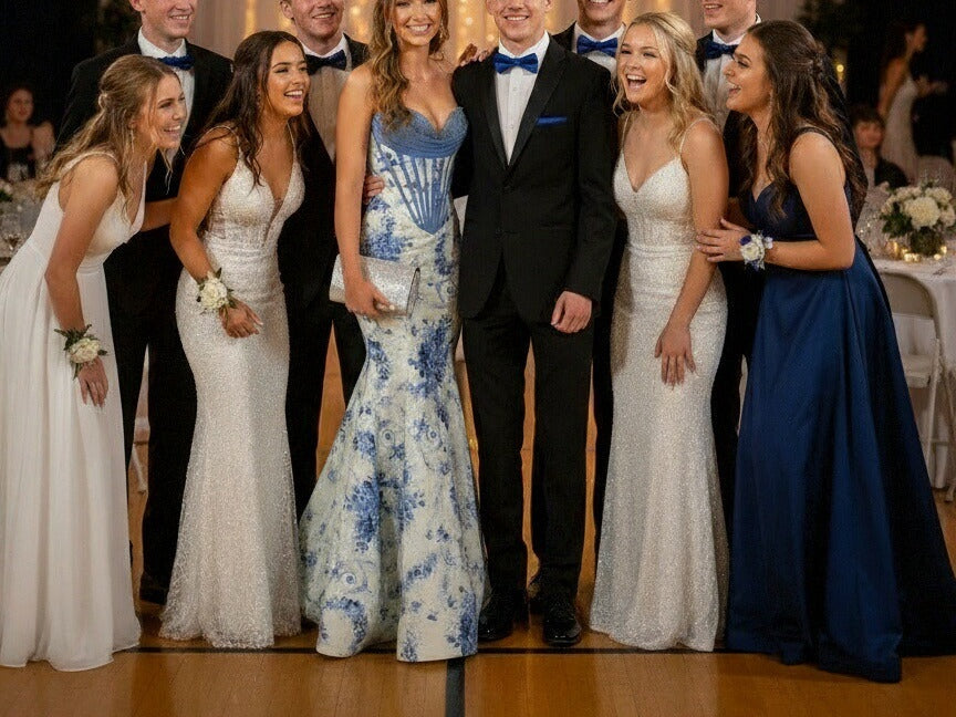 Mermaid Cowl Neck Floral Print Sleeveless Floor Length Prom Gown
