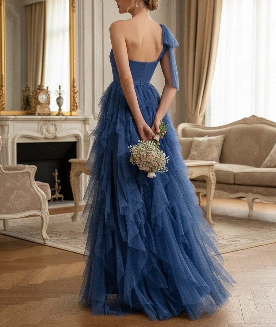 A-Line/Princess Ruffle One Shoulder Floor-Length Bridesmaid Dresses with Slit