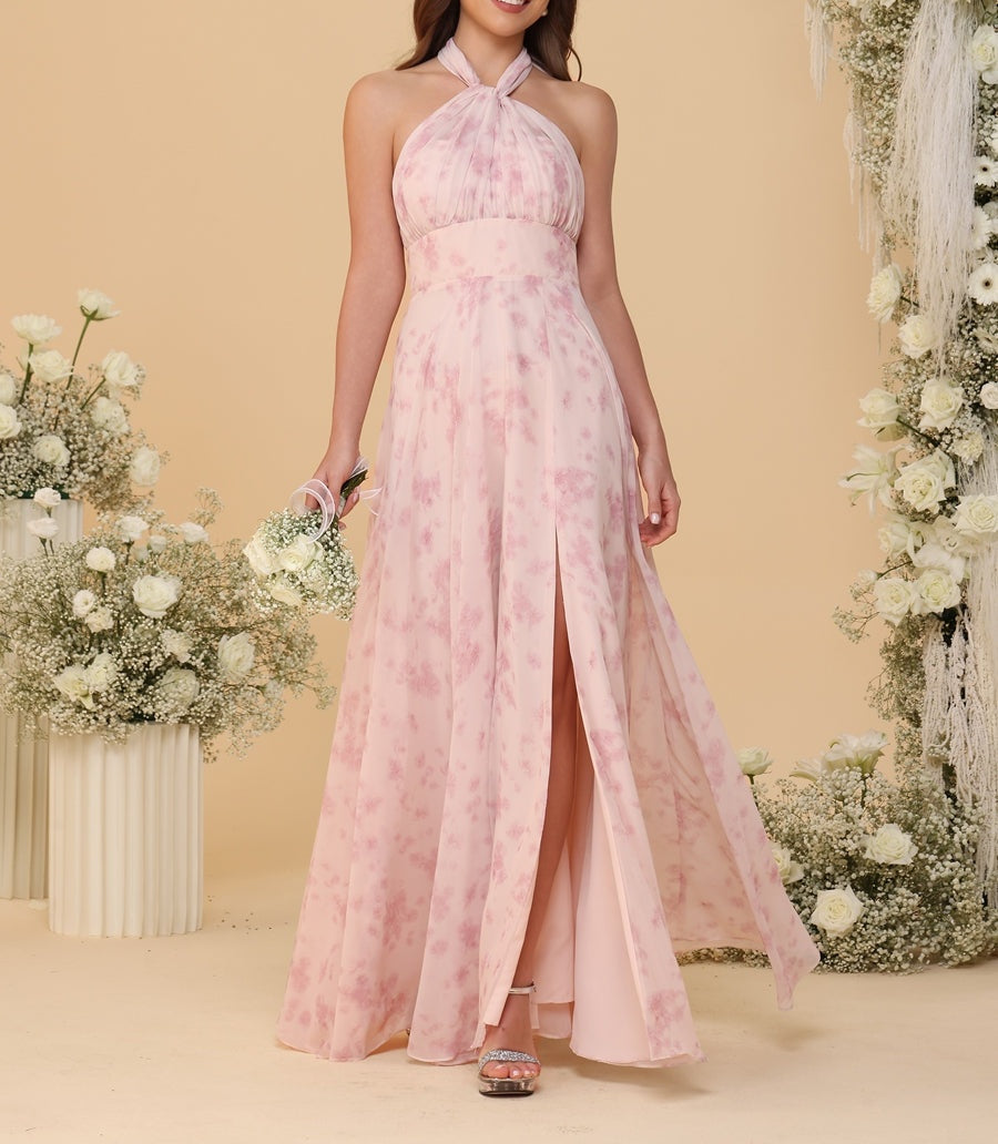 A-Line/Princess Ruched Floor-Length Convertible Bridesmaid Dresses with Floral Print