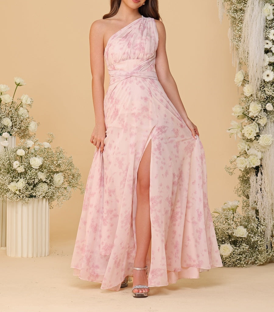 A-Line/Princess Ruched Floor-Length Convertible Bridesmaid Dresses with Floral Print