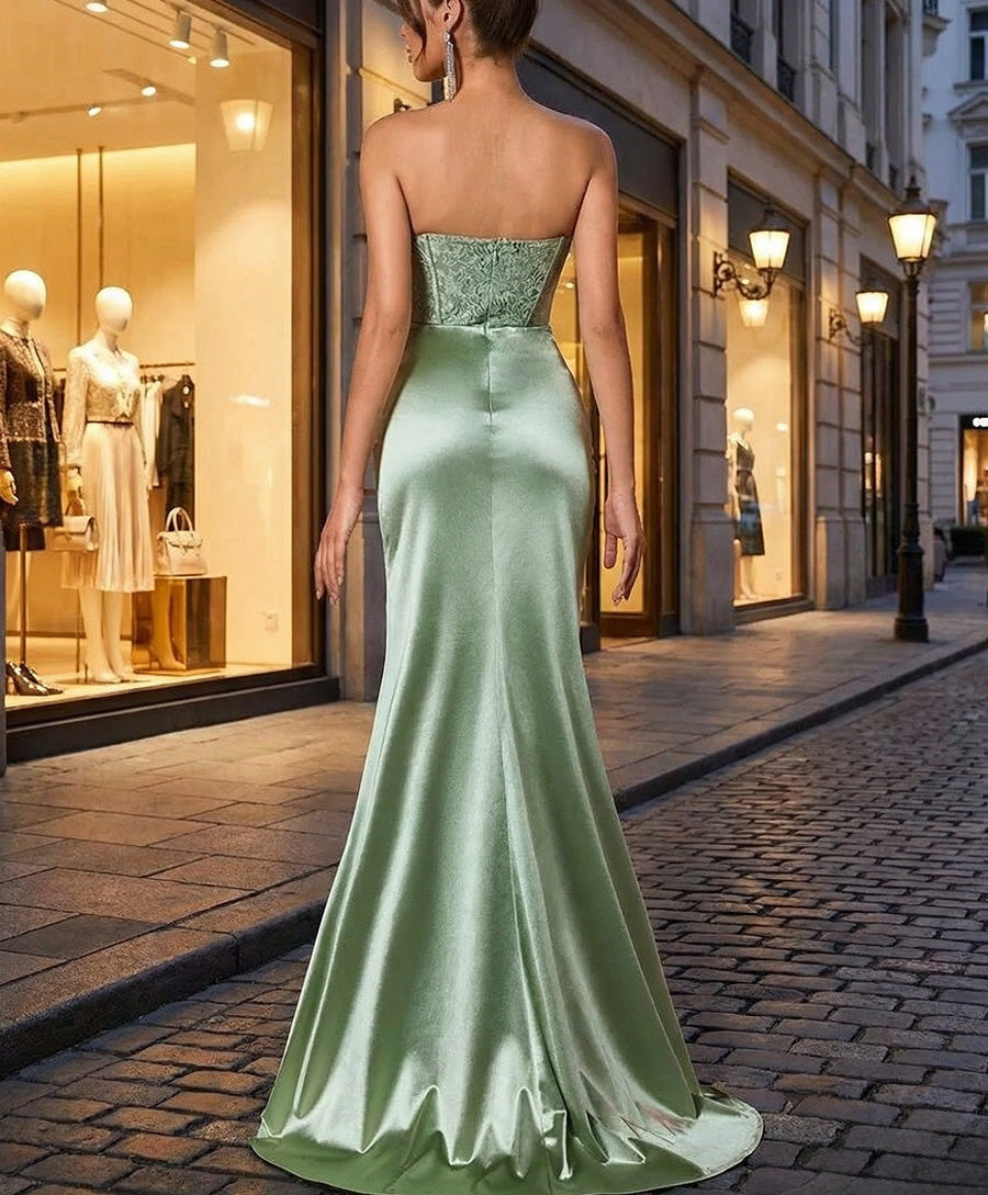A-Line/Princess Sweetheart Satin Floor-Length Formal Prom Gowns with Sparkly Appliques