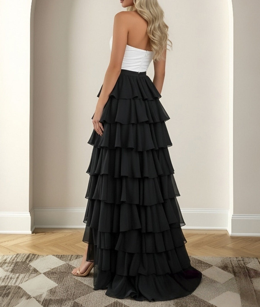 A-Line/Princess Cut-out Sweetheart Tiered Floor-Length Prom Dresses