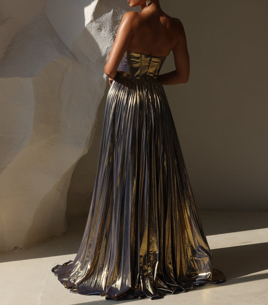 A-Line/Princess Strapless Cowl Neck Pleated Floor-Length Prom Dresses
