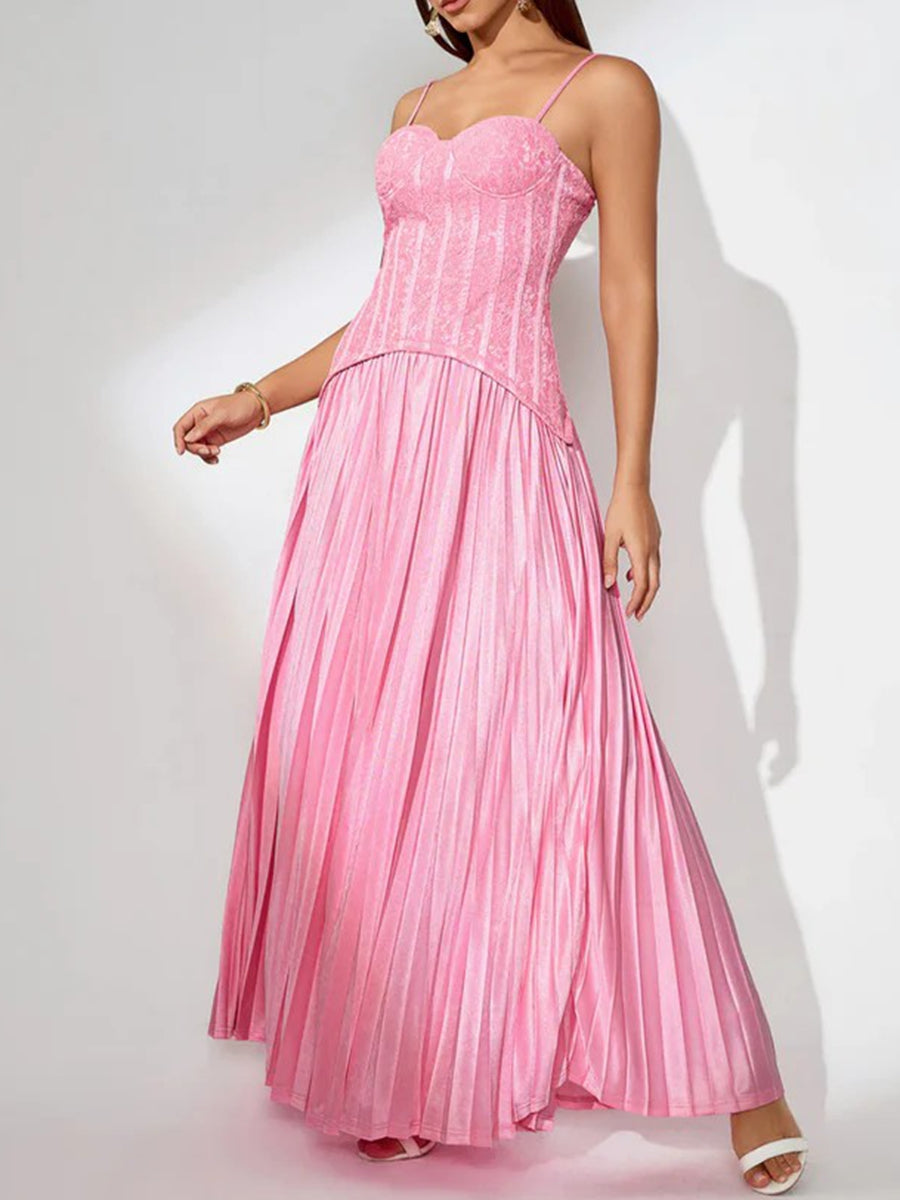 A-Line/Princess Drop Waist Pleated Floor-Length Formal Dresses with Jacquard