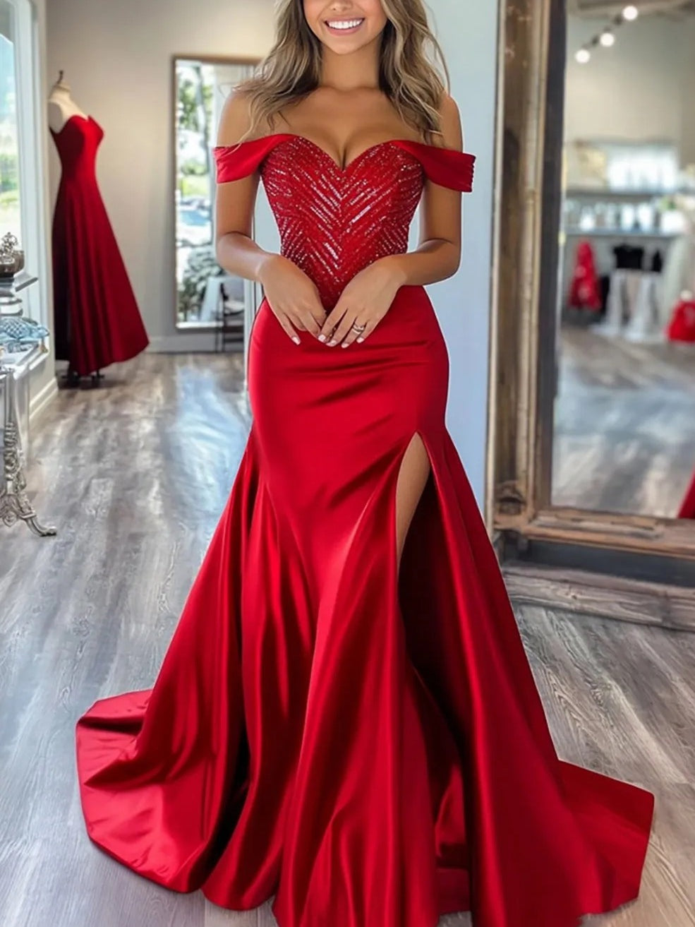 Sparkly Off Shoulder Sweetheart Long Prom Dresses A-Line Formal Evening Gowns with Satin