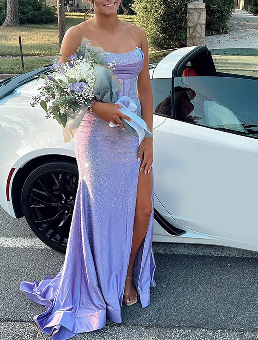Strapless Cowl Neck Beading Mermaid Long Prom Dresses