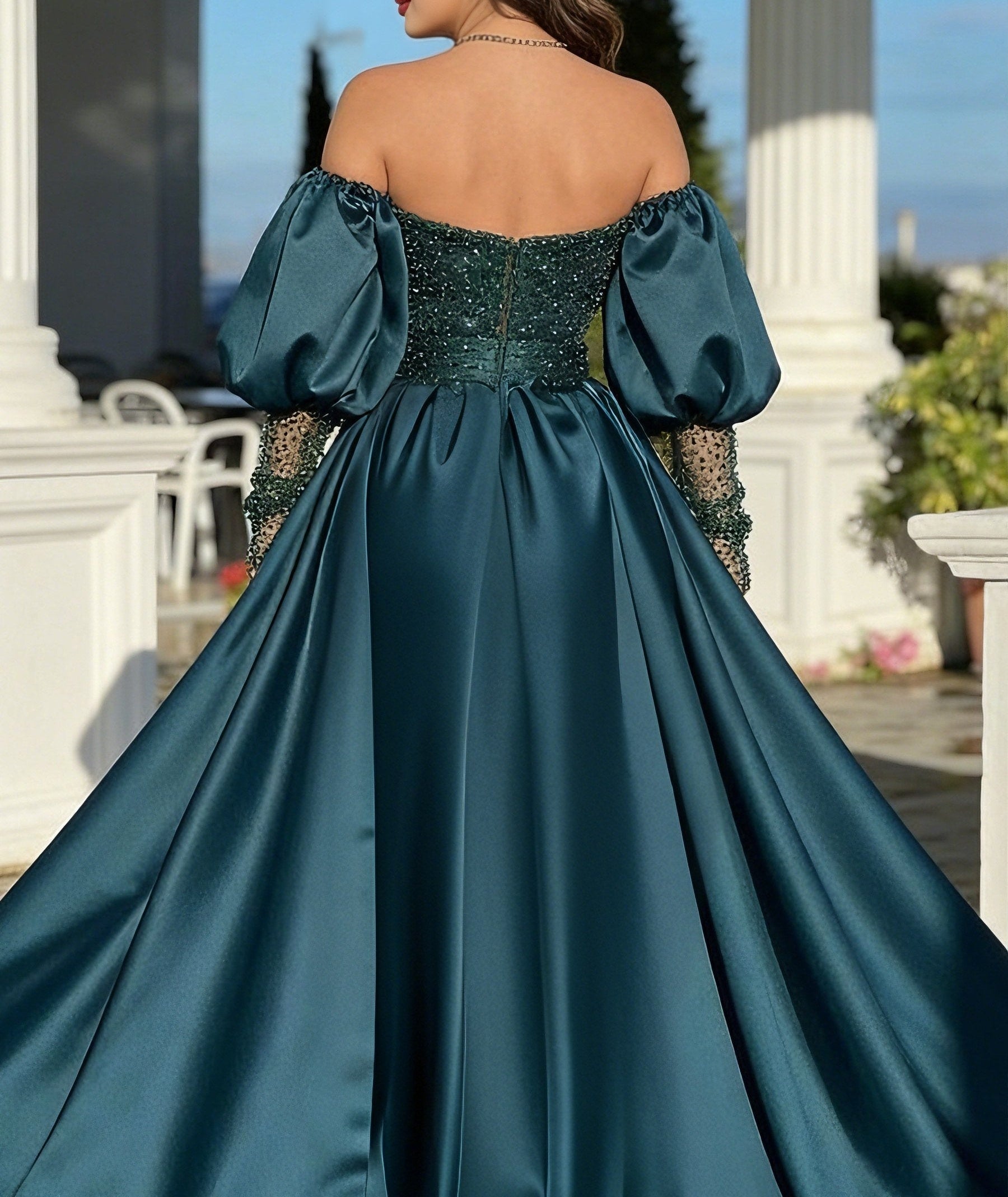 Trumpet/Mermaid Sweetheart Detachable Sequined Sleeves Prom Dresses with Slit
