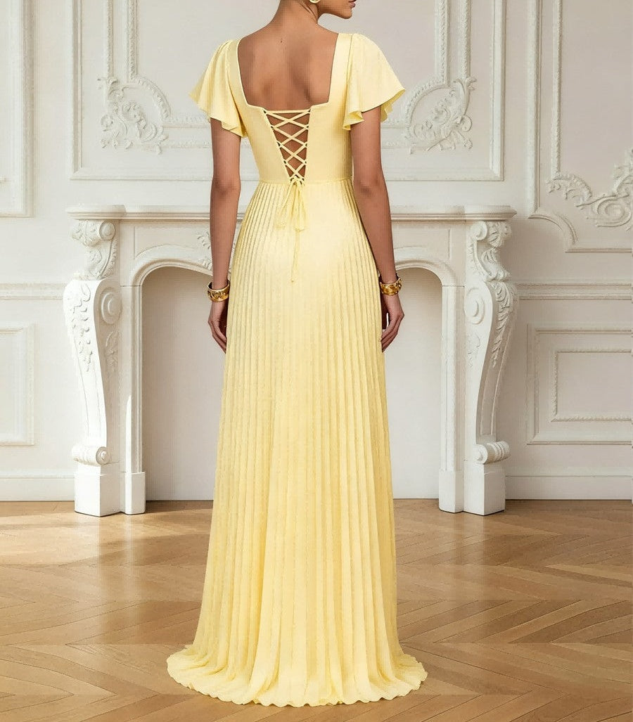 A-Line/Princess Short Sleeves Cutout Floor-Length Prom Dresses