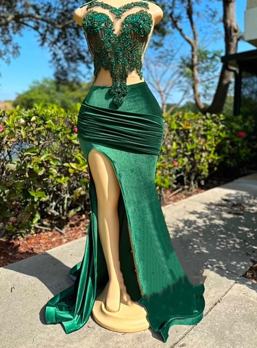 Dark Green Sweetheart Lace Mermaid Prom Dresses