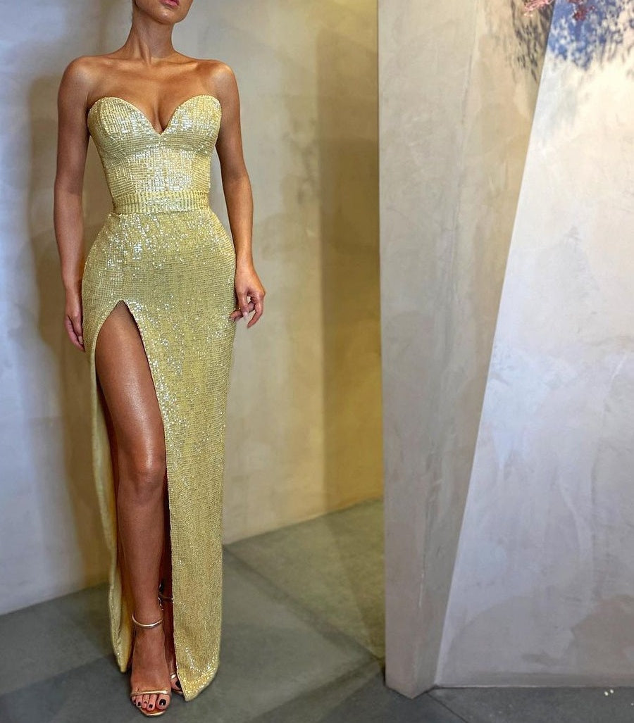 Gorgeous Sweetheart Split Prom Dress Mermaid Sequins Party Gowns