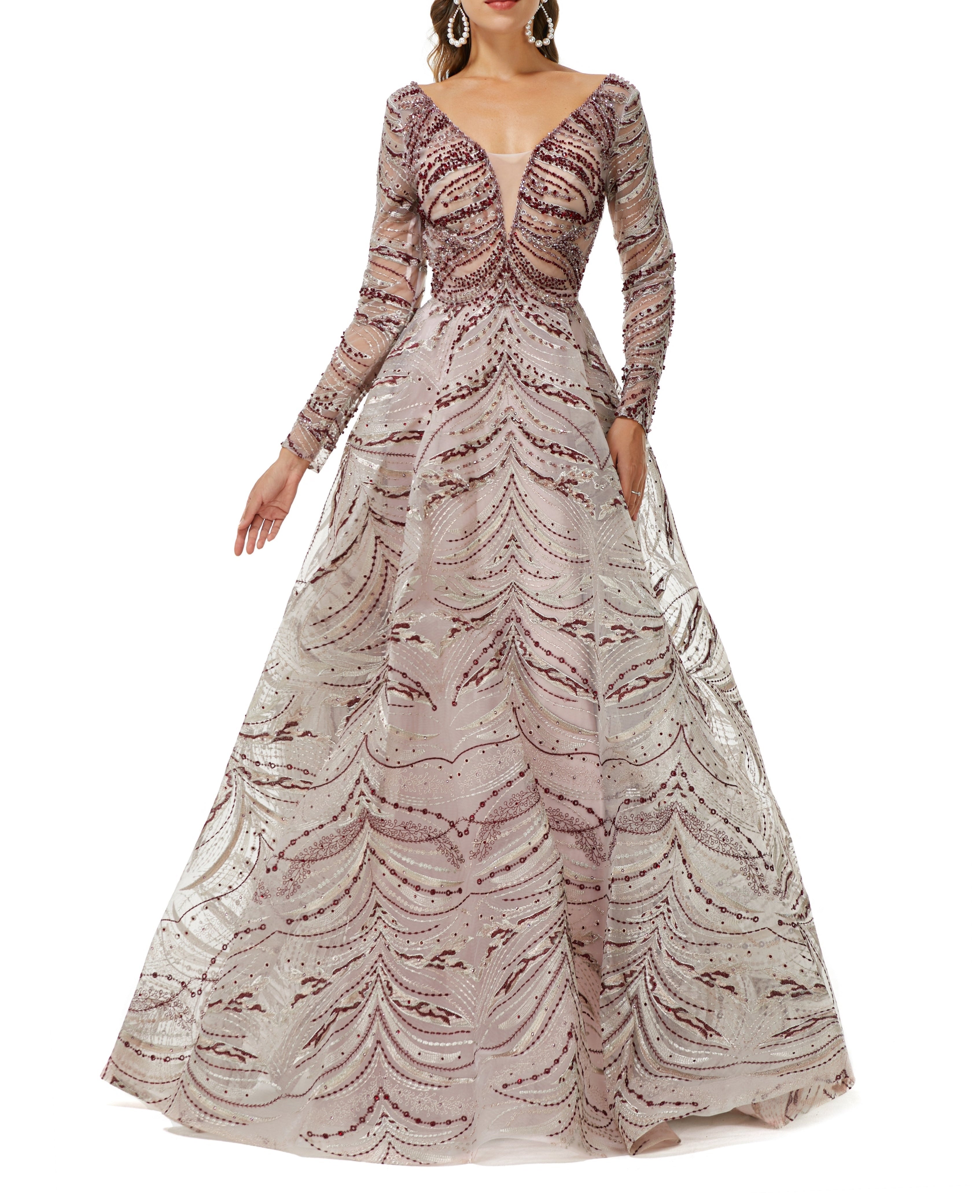 ombreprom Design | Sparkle Beaded Long Sleeves Prom Dresses