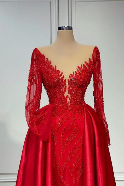 ombreprom Chic V-neck Lace Prom Dresses Evening Gown With Long Sleeves