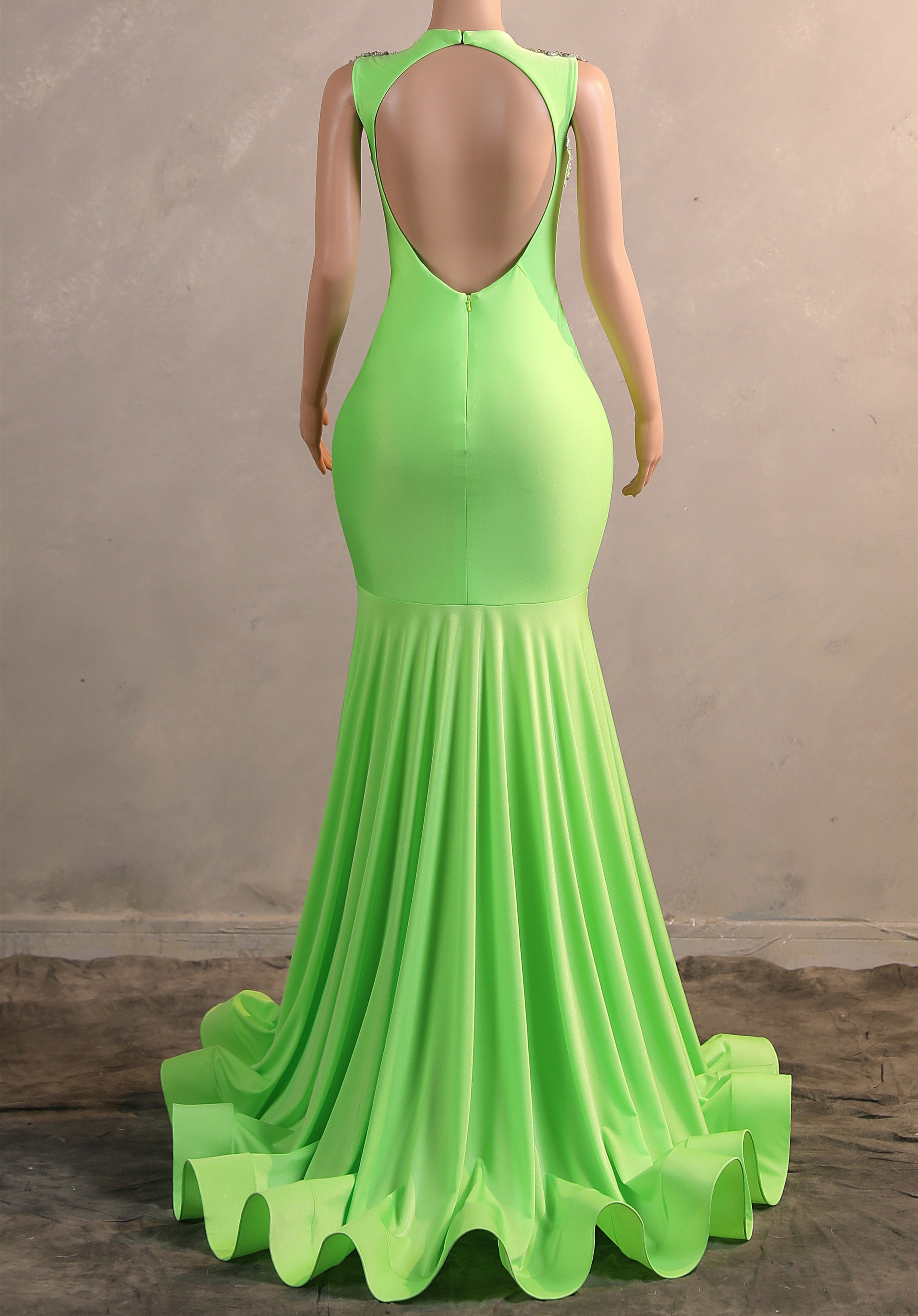 Sage Green Silver Beaded Luxury Mermaid Floor Length Prom Dresses