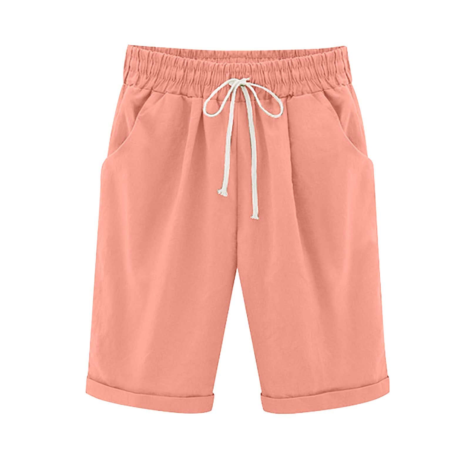 Savaviaswim - Women's Elastic Waist Knee Length Casual Cotton Bermuda Shorts with Drawstring