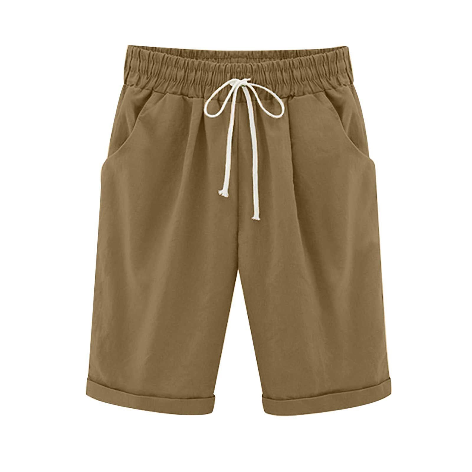 Savaviaswim - Women's Elastic Waist Knee Length Casual Cotton Bermuda Shorts with Drawstring