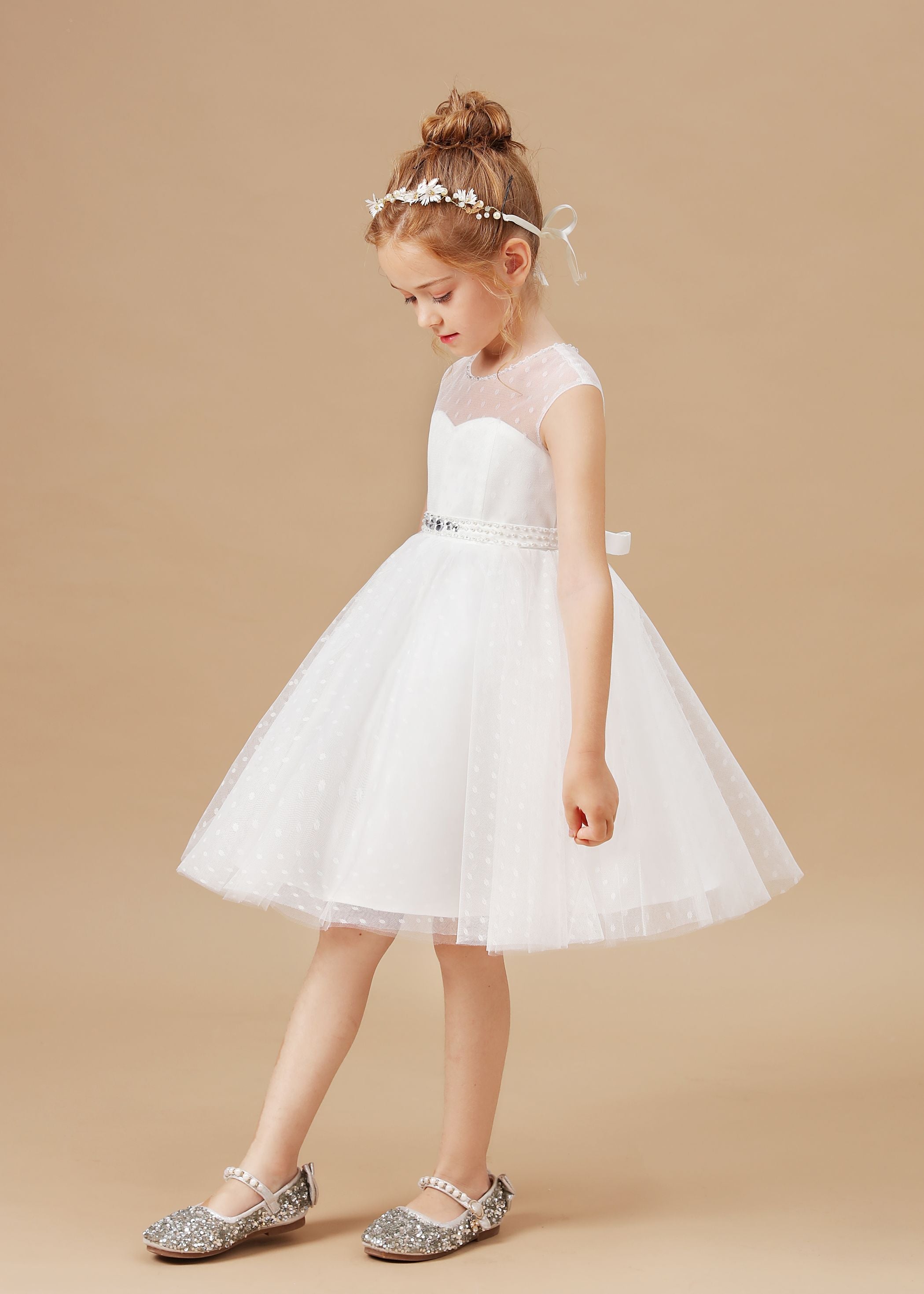 Sleeveless Ivory Lace Tulle Flower Girl Dresses