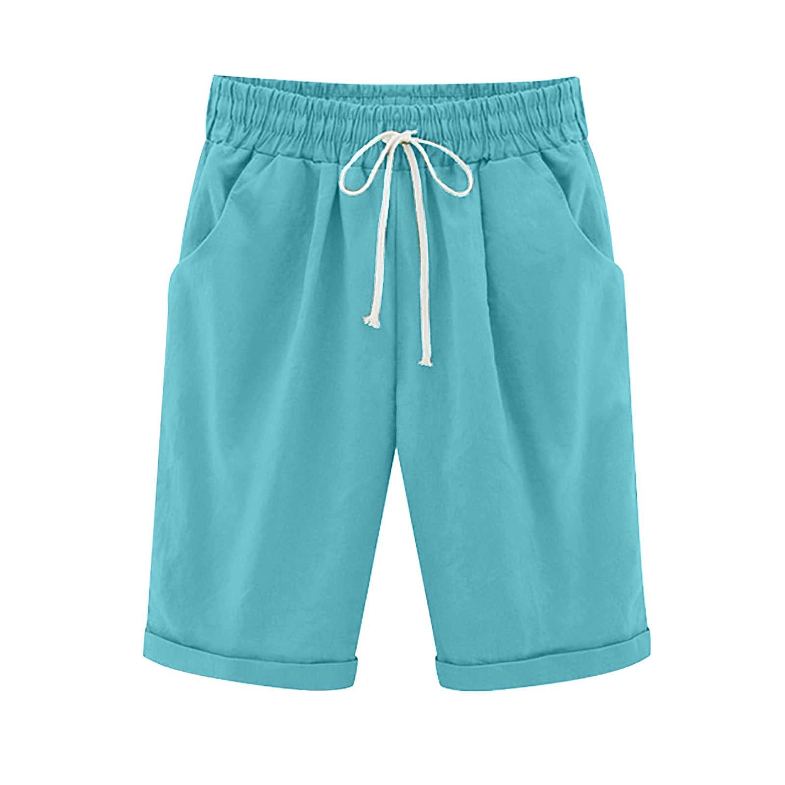 Savaviaswim - Women's Elastic Waist Knee Length Casual Cotton Bermuda Shorts with Drawstring