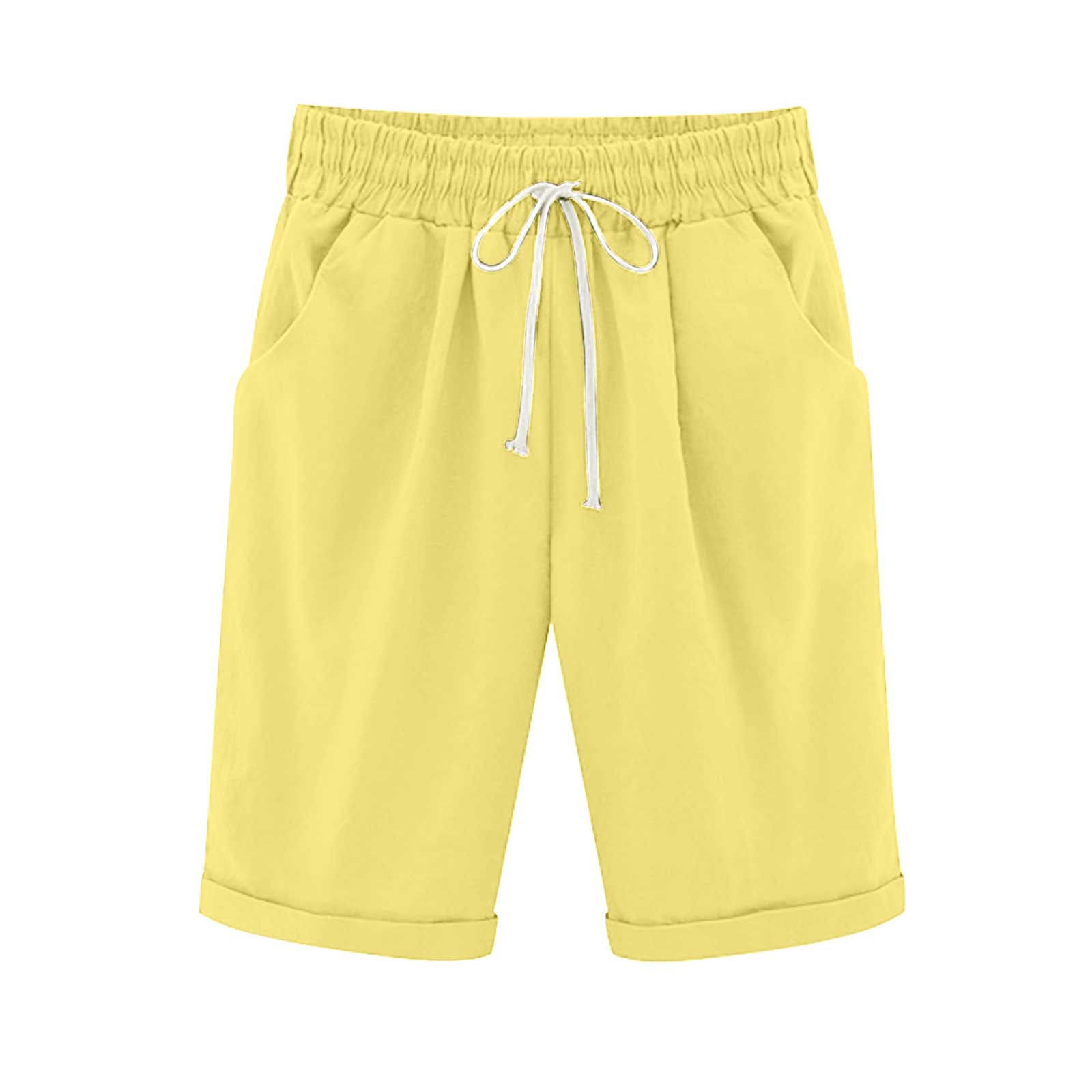 Savaviaswim - Women's Elastic Waist Knee Length Casual Cotton Bermuda Shorts with Drawstring