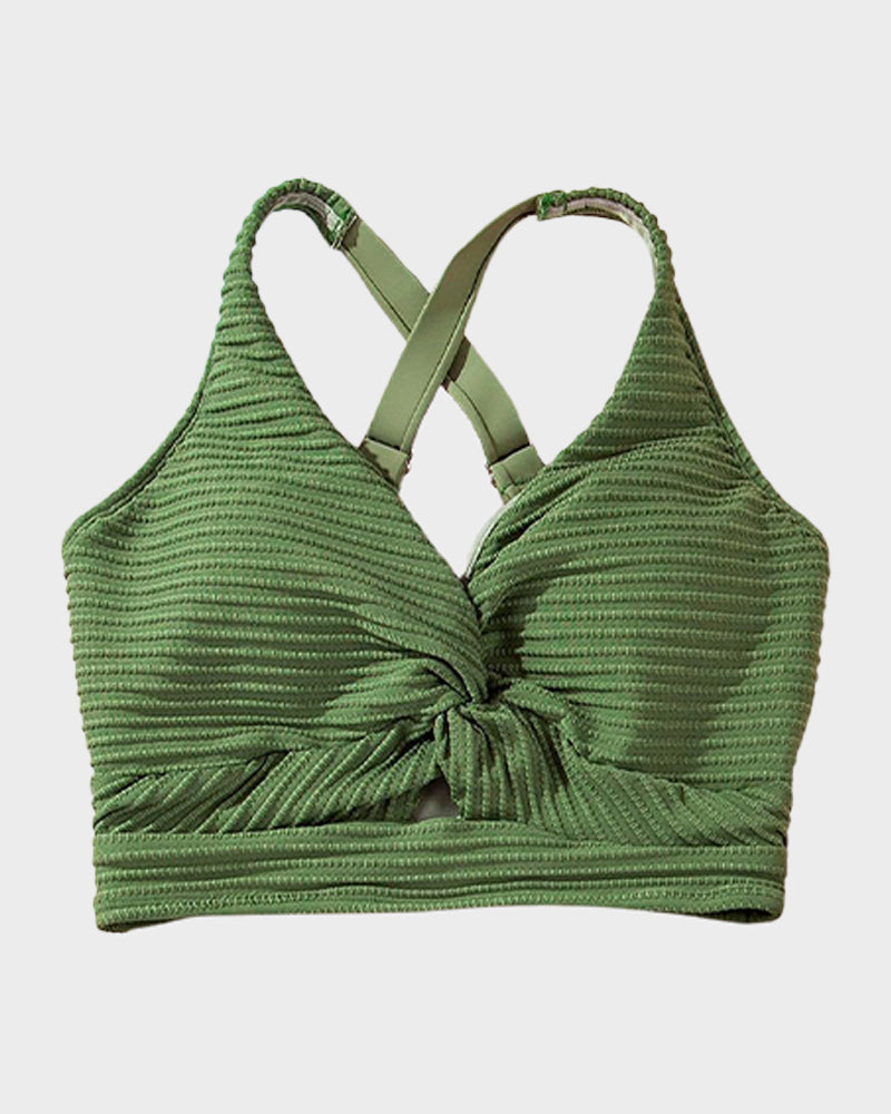 Savaviaswim - Textured Knot-Front High-Waisted Bikini Set
