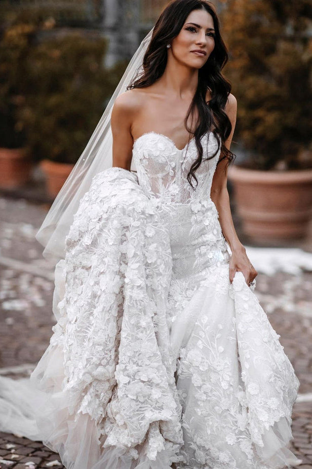 Charming Mermaid Sweetheart Lace Wedding Dresses with Appliques