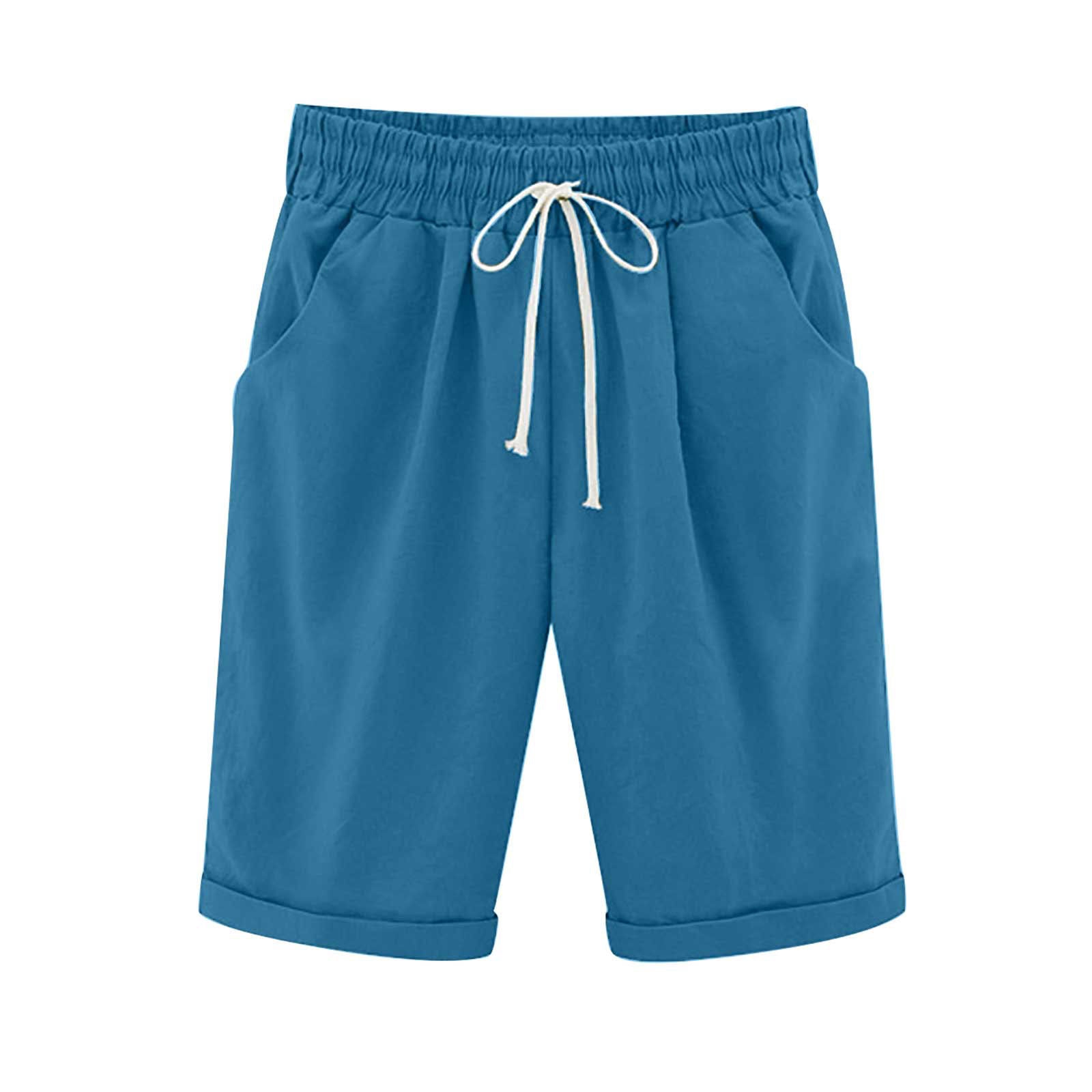 Savaviaswim - Women's Elastic Waist Knee Length Casual Cotton Bermuda Shorts with Drawstring