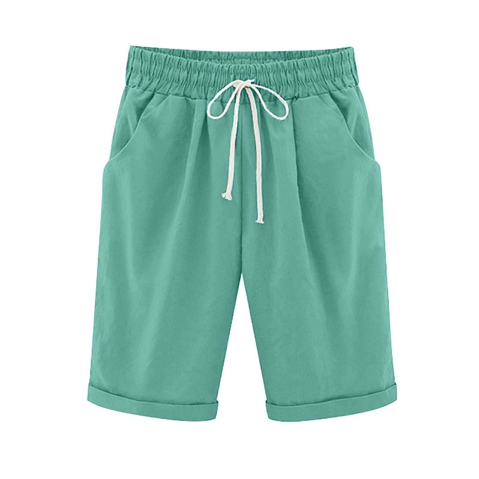 Savaviaswim - Women's Elastic Waist Knee Length Casual Cotton Bermuda Shorts with Drawstring