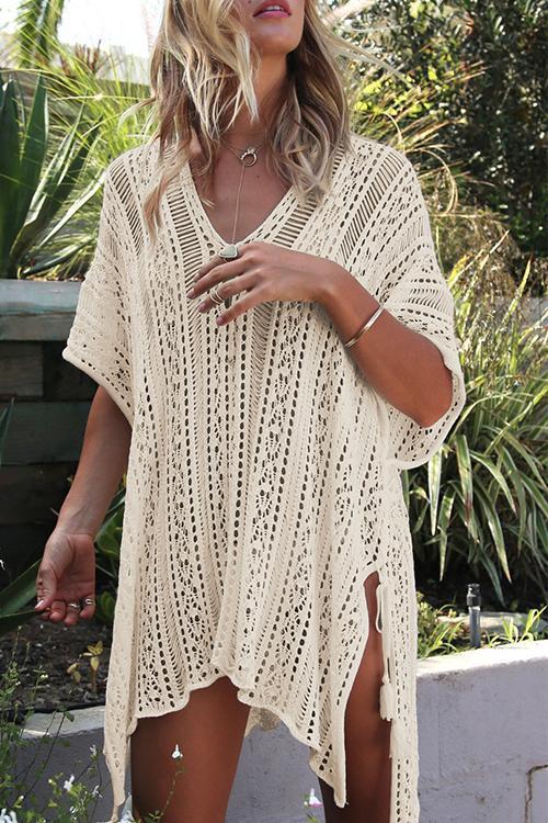 Savaviaswim - See-Through Crochet Hollow Irregular Cover Up