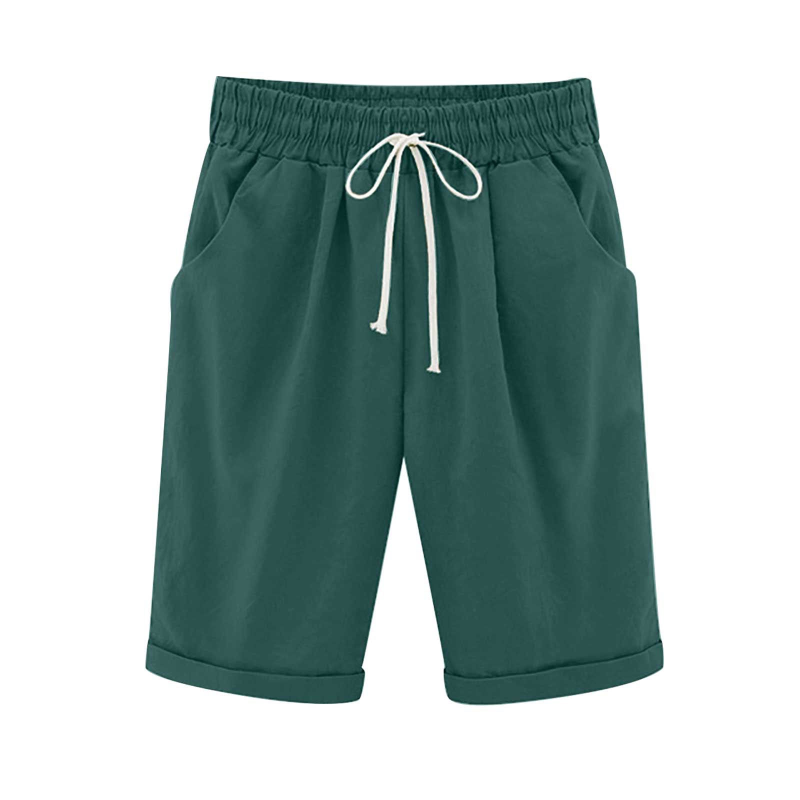 Savaviaswim - Women's Elastic Waist Knee Length Casual Cotton Bermuda Shorts with Drawstring