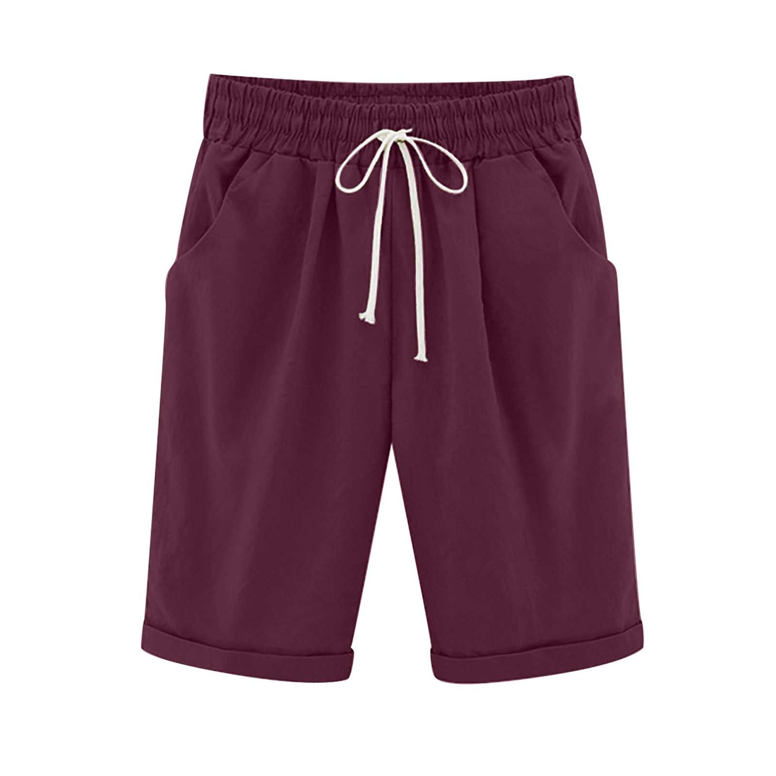 Savaviaswim - Women's Elastic Waist Knee Length Casual Cotton Bermuda Shorts with Drawstring