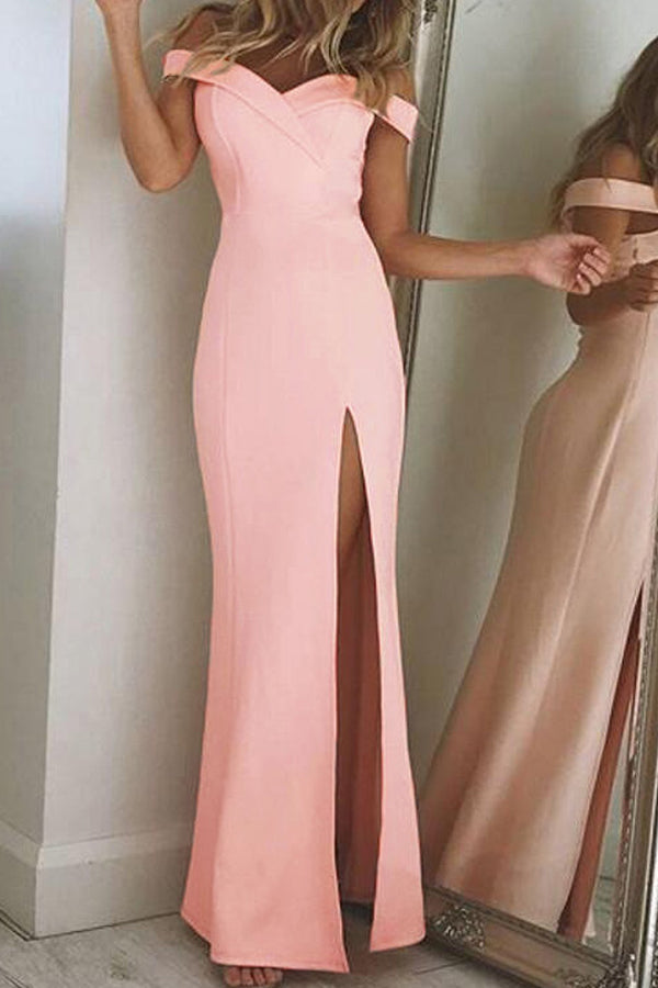 Black Sheath Floor Length Off Shoulder Mid Back Side Slit Prom Dress,Party Dress P178 - Ombreprom