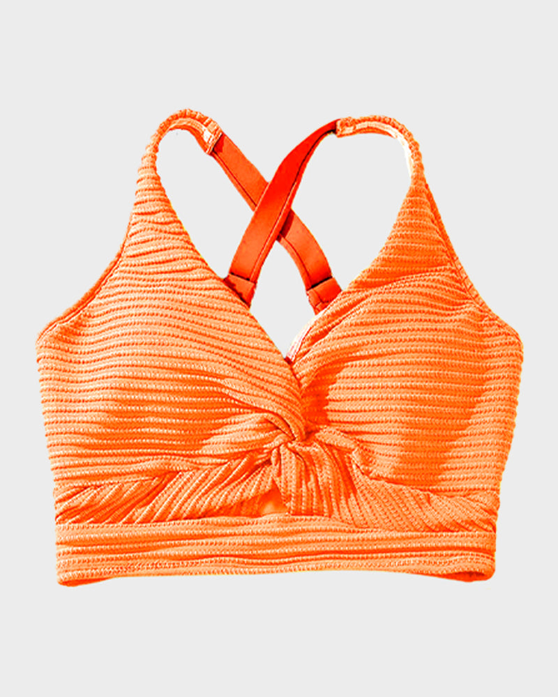 Savaviaswim - Textured Knot-Front High-Waisted Bikini Set