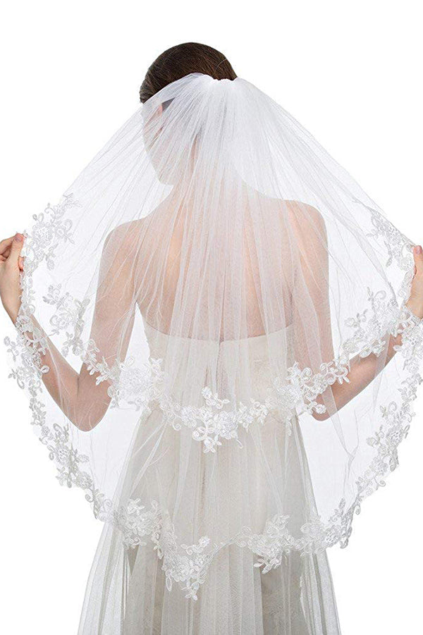 Elegant Two-tier Elbow Veils Lace With Applique Wedding Veil