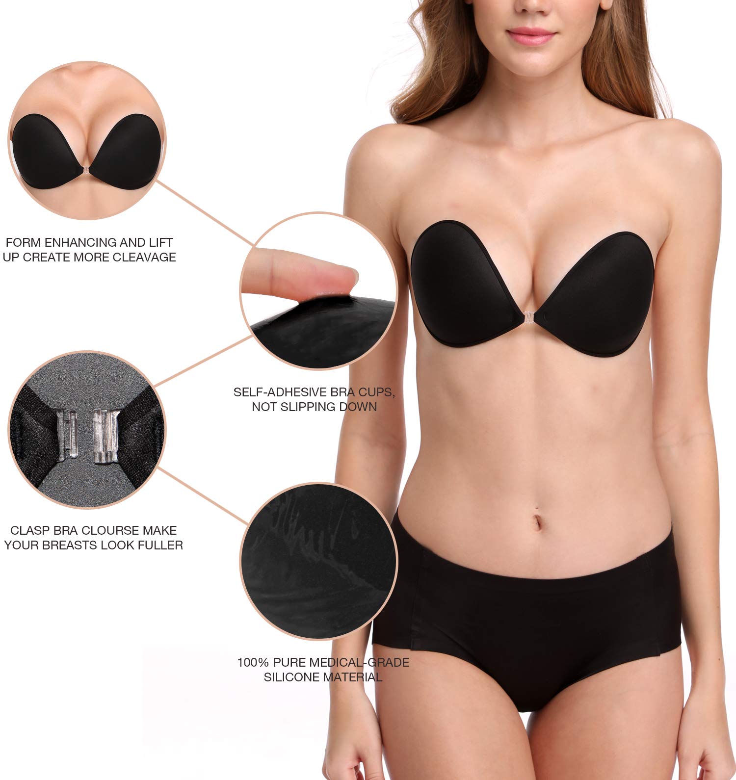 Adhesive Bra Reusable Strapless Self Silicone Push-up Invisible Sticky Bras for Backless Dress