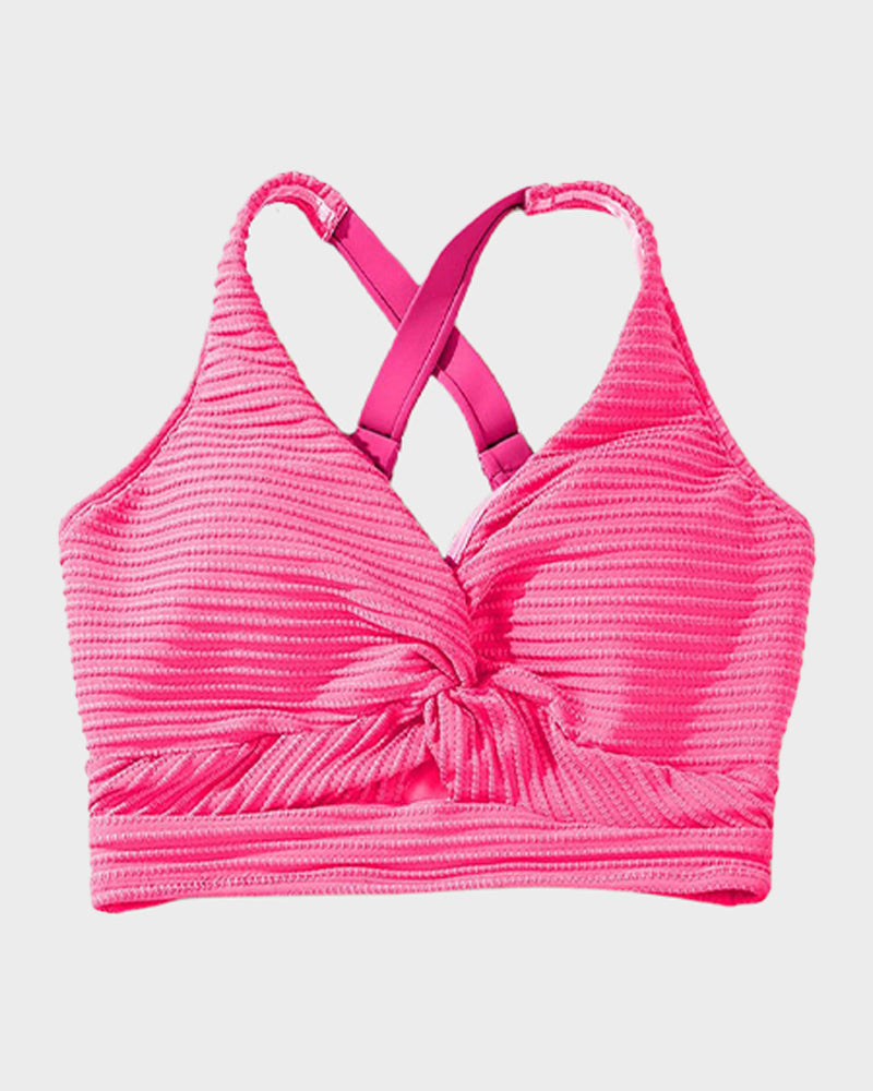 Savaviaswim - Textured Knot-Front High-Waisted Bikini Set
