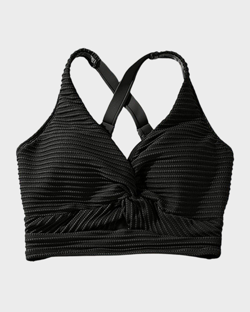 Savaviaswim - Textured Knot-Front High-Waisted Bikini Set