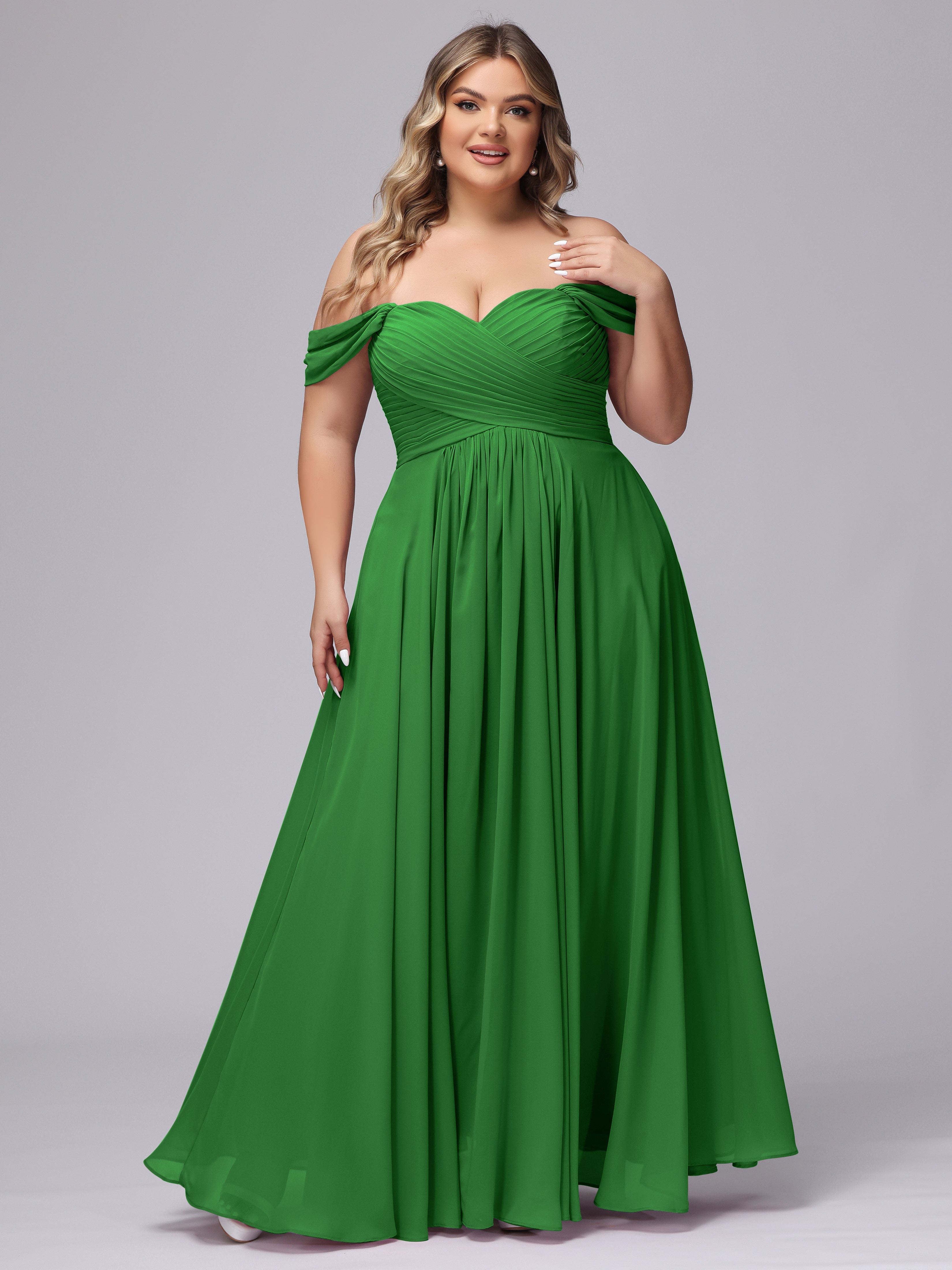 A line Sweetheart Off the Shoulder Plus Size Chiffon Bridesmaid Dress