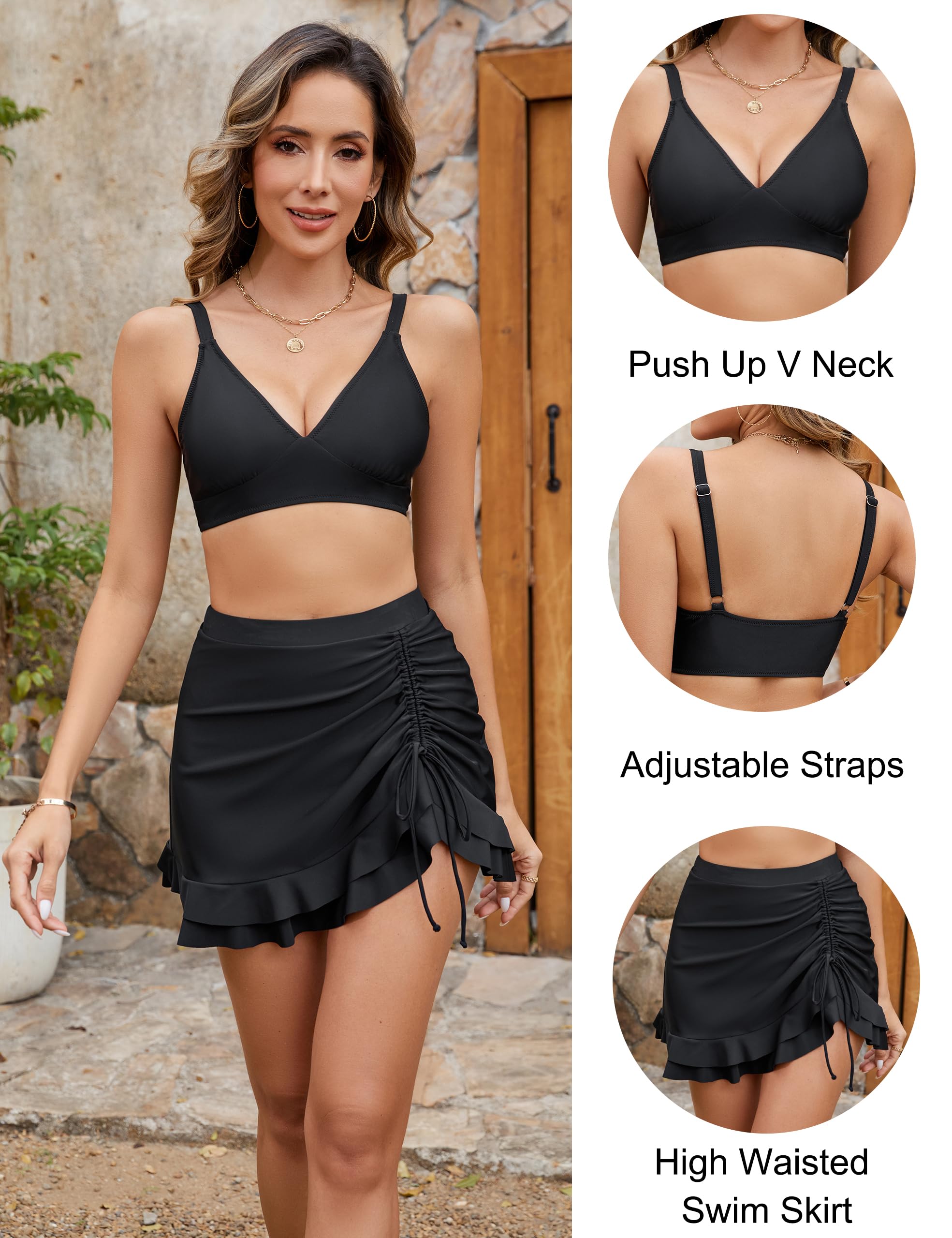 Savaviaswim - Women's High Waisted Bikini Sets Tummy Control Swim Skirt Two Piece Swim Suit