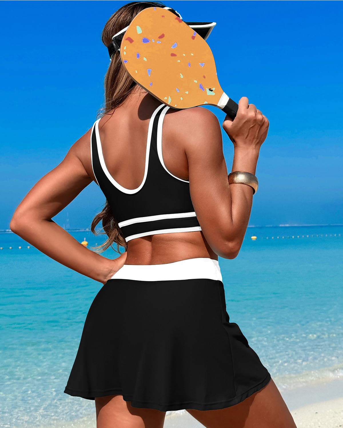 Savaviaswim - High Waisted Bikini Sets Tummy Control Swim Skirt Two Piece Swim Suit Tummy Control Color Block Bathing Suit