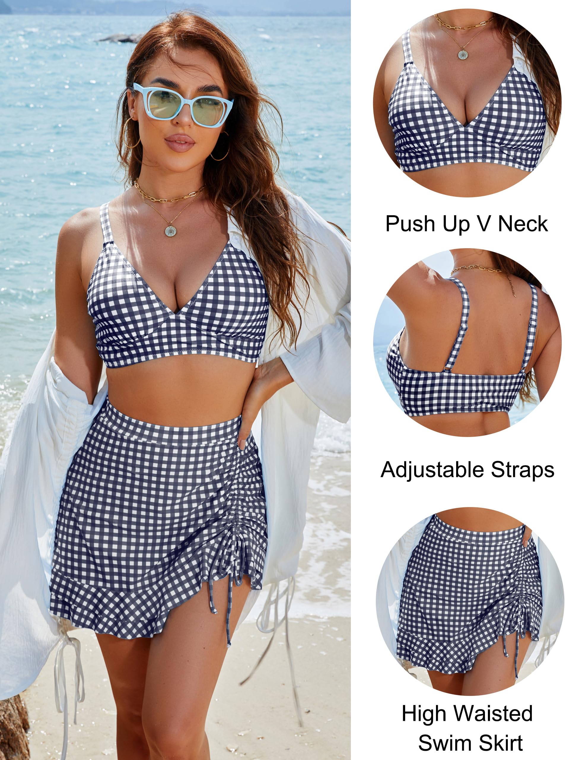 Savaviaswim - Women's High Waisted Bikini Sets Tummy Control Swim Skirt Two Piece Swim Suit