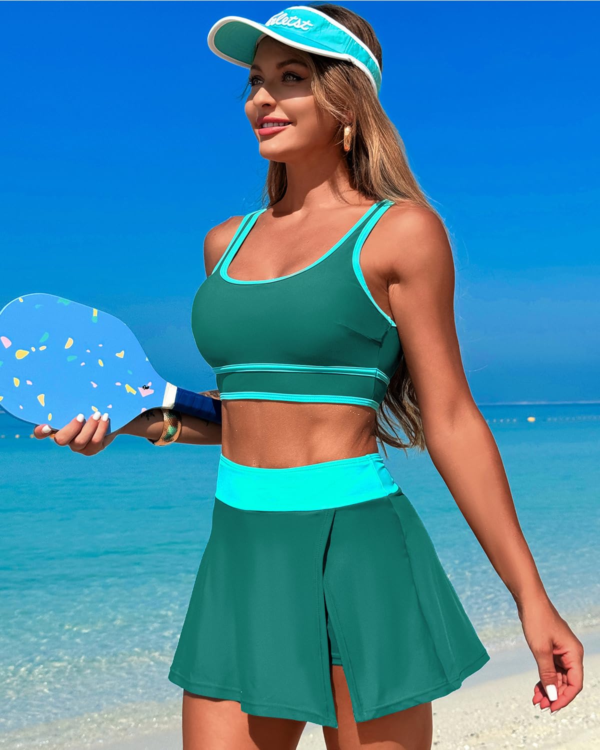 Savaviaswim - High Waisted Bikini Sets Tummy Control Swim Skirt Two Piece Swim Suit Tummy Control Color Block Bathing Suit