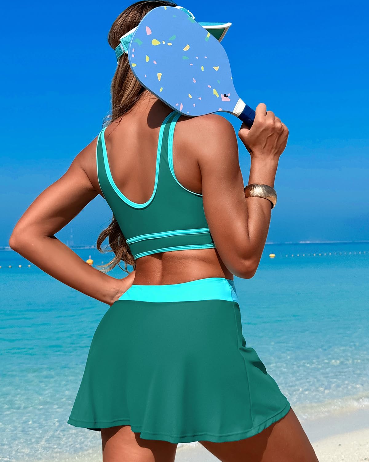 Savaviaswim - High Waisted Bikini Sets Tummy Control Swim Skirt Two Piece Swim Suit Tummy Control Color Block Bathing Suit